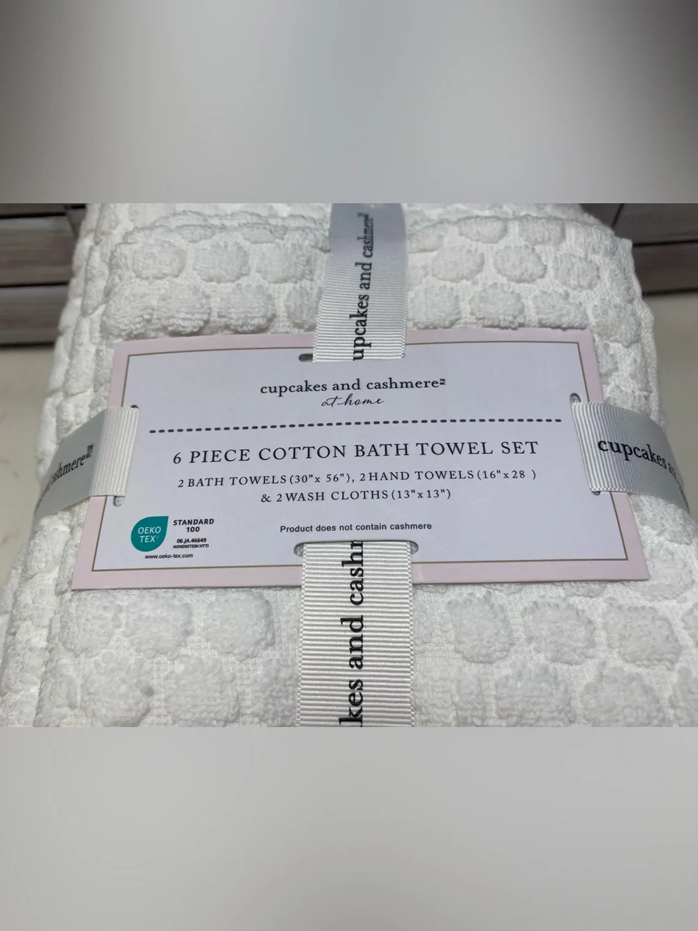 Cupcakes and Cashmere ❤️Polka dot (6) cotton Bath Towel Set White NWT